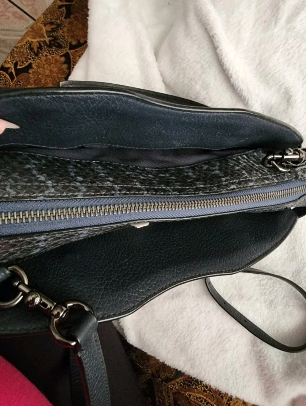 Coach Drew Satchel Crossbody Shoulder Bag Leather with Snakeskin Trim